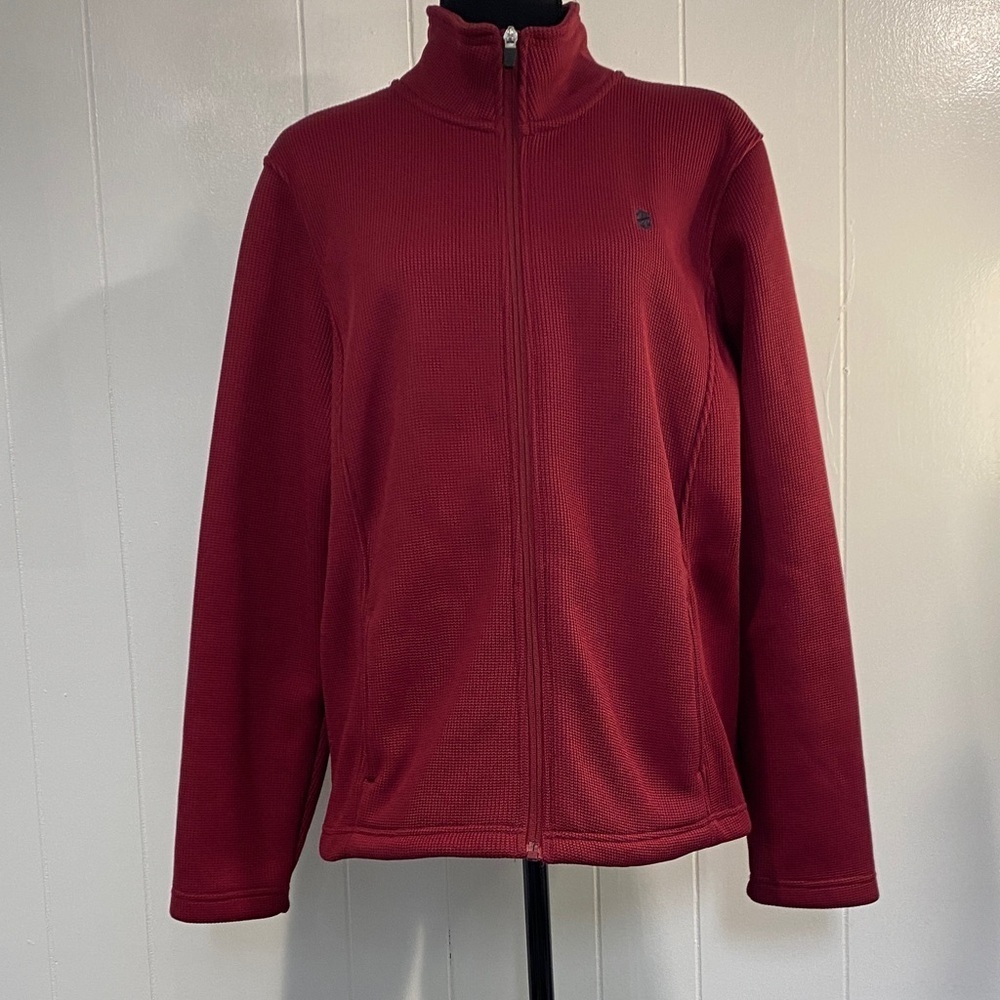 IZOD Fleece Lined Jacket | Full Zip | Burgundy Waffle Knit | Size XL